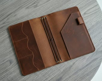 Funda de cuero personalizada para libreta, funda de diario recargable A5, funda de cuaderno A4, funda de diario con banda elástica, funda de agenda de cuero B6
