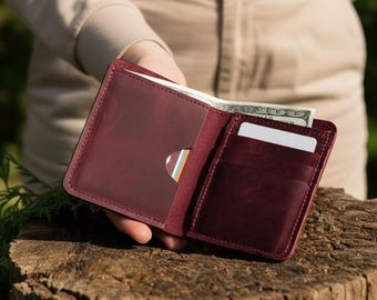 Genuine Leather Wallet,Leather Billfold Wallet,Small Leather Wallet,Compact Leather Wallet,Luxury Leather Wallet,Personalized Leather Wallet