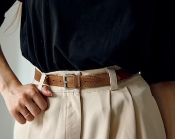 Cinturón de cuero fino para mujer, Cinturón de cintura delgada, Cinturón de cuero para dama, Cinturón de cuero hecho a mano para mujer, Cinturón para pantalones, Cinturón de cintura ajustable