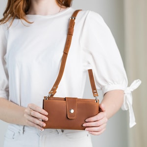 Leather wallet with shoulder strap, Crossbody phone wallet, Leather wallet clutch women, Long bifold wallet, Womens wallet purse, Wallet bag