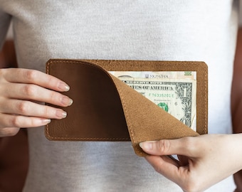 Personalized leather cash envelope, Leather money sleeve, Leather cash holder, Slim leather cash sleeve, Engraved money envelope