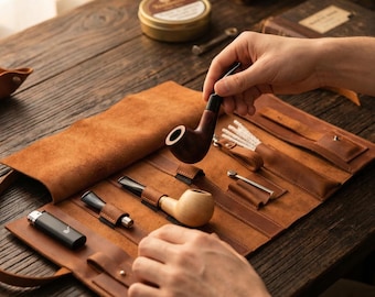 Leather Pipe Roll, Leather Pipe Pouch, Pipe Tobacco Pouch, Leather Pipe Case,Smoking Pipe Case,Tobacco Pouch,Custom Pipe Bag,Pipes organizer