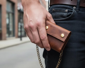 Leather Biker Wallet, Biker Chain Wallet, Mens Chain Wallet, Motorcycle Wallet, Leather Wallet Men, Personalized Wallet, Trifold Wallet