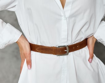 Cinturón de cuero minimalista, Cinturón de cuero clásico para mujer, Cinturón de cuero para mujer, Cinturón de cintura alta, Cinturón para vestidos de mujer