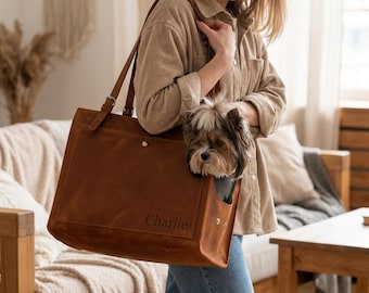 Bolso transportador de cuero para perros, bolso transportador para mascotas, bolso para perros 100% cuero de plena flor, bolso de cuero para perros, bolso de cuero personalizado para mascotas, elegante transportín para perros