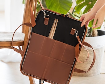 Personalized leather drumstick bag, Drumstick carrier bag, Custom drumstick holder, Handmade drumstick case, Drumstick organizer bag