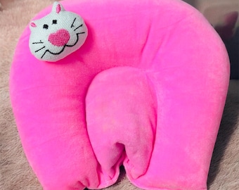 Pink Cat Neck Pillow | Soft U-Shaped Travel Cushion for Babies