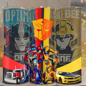 Transformers Tumbler Wrap PNG: Optimus Prime & Bumblebee Sublimation Design (Digital Download)