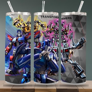 Transformers Tumbler Wrap PNG | 20oz Skinny Tumbler Sublimation Design | Optimus Prime, Bumblebee, Megatron | Digital Download