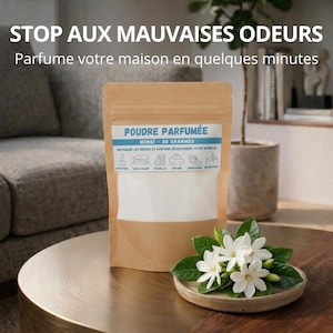 Poudre parfumée aspirateur Monoï – désodorisant tapis et textiles, absorbeur d’odeurs maison, parfum intérieur longue durée 80g
