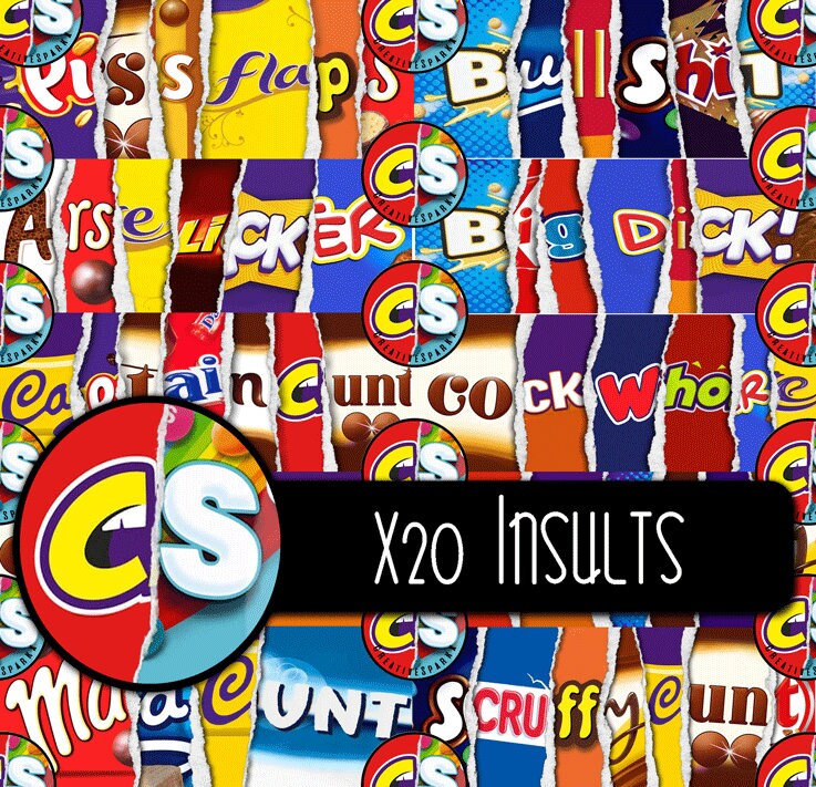 X20  **NEW** INSULTS (L)  Chocolate Bar Wrapper Novelty Joke Funny Ru…