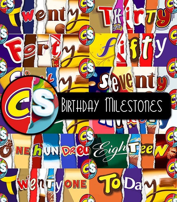 X12  Birthday Milestone Printable Chocolate Bar Wrapper Novelty Joke …