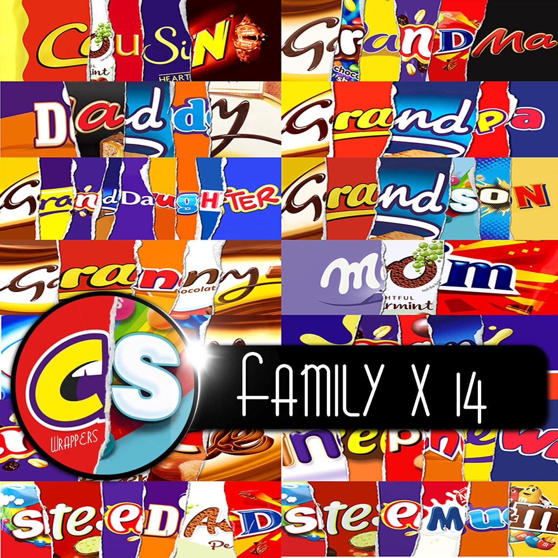 X14 Printable Family Chocolate Bar Wrapper Novelty Joke Funny Rude Gi…