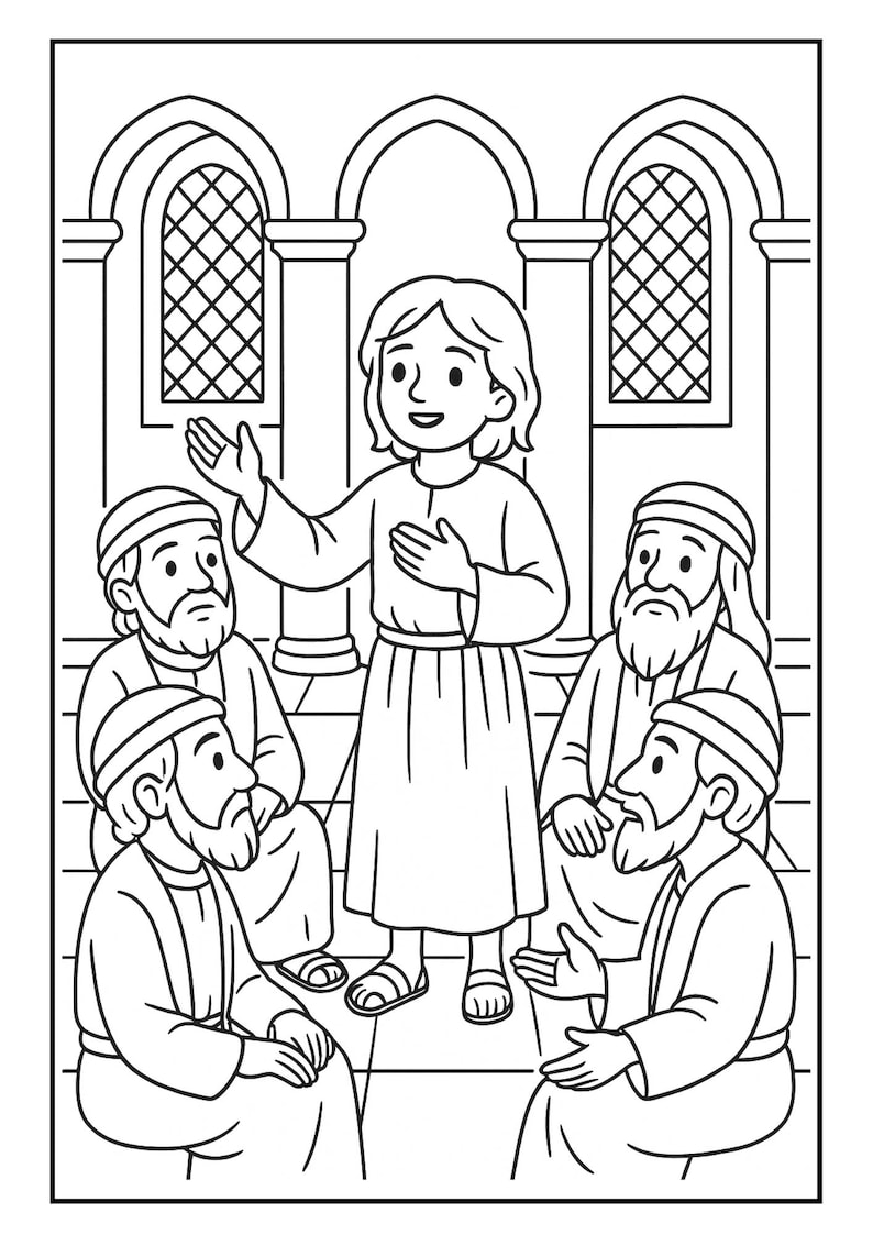 May include: Black and white line art illustration of a person speaking to a group of people. The speaker stands in front of the group, gesturing with one hand. The group is seated, listening attentively.