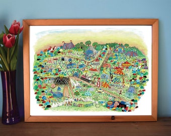 Glastonbury Festival Map, Illustrated Map Prints, Festival Art