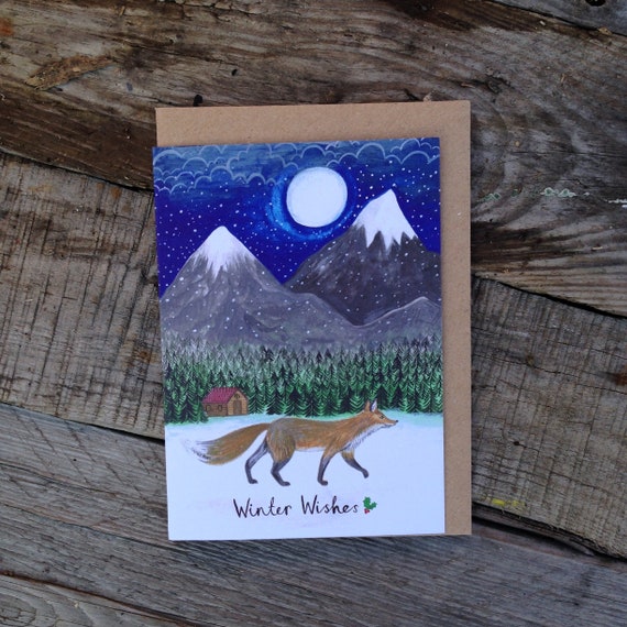 Fox Christmas Card, Winter Cards, Fox Art