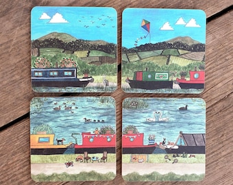 Narrowboat Coaster Set, Jigsaw Coasters, Canal Gift