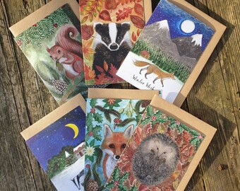 Christmas Card Bundle, Winter Card Set, Wildlife Xmas Cards