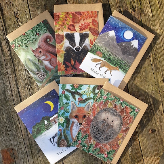 Christmas Card Bundle, Winter Card Set, Wildlife Xmas Cards