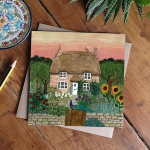 Carte d'art maison de paon, jardin de campagne anglais