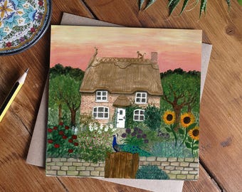 Tarjeta artística de Peacock Cottage, Jardín campestre inglés