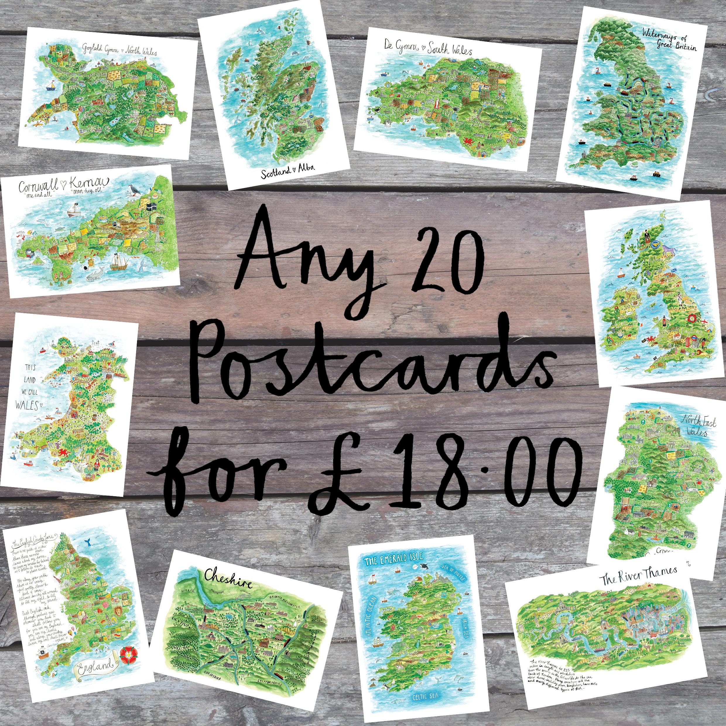 Illustrated Map Postcard Bundle of 20 Cards - Etsy