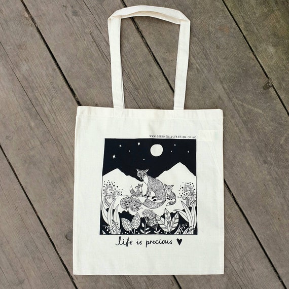 Fox Tote Bag, Vixen Art, Wildlife Illustration, Charity Bag