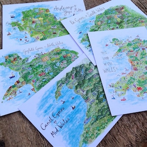 Cartoline con mappa del Galles, cartoline illustrate con mappa, regalo gallese