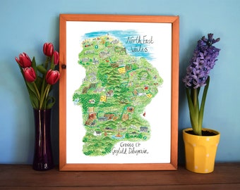 Impresión Giclée del mapa del noreste de Gales