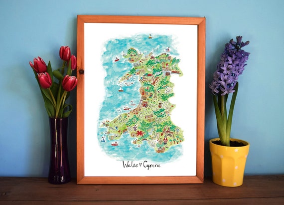 Wales Map Print, Welsh Gift, Map of Wales, A3 Print, Map Art, Chorography, Cartography, Wales, Cymru,