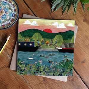 Carte de voeux canal, art péniche, carte d'art esprit libre