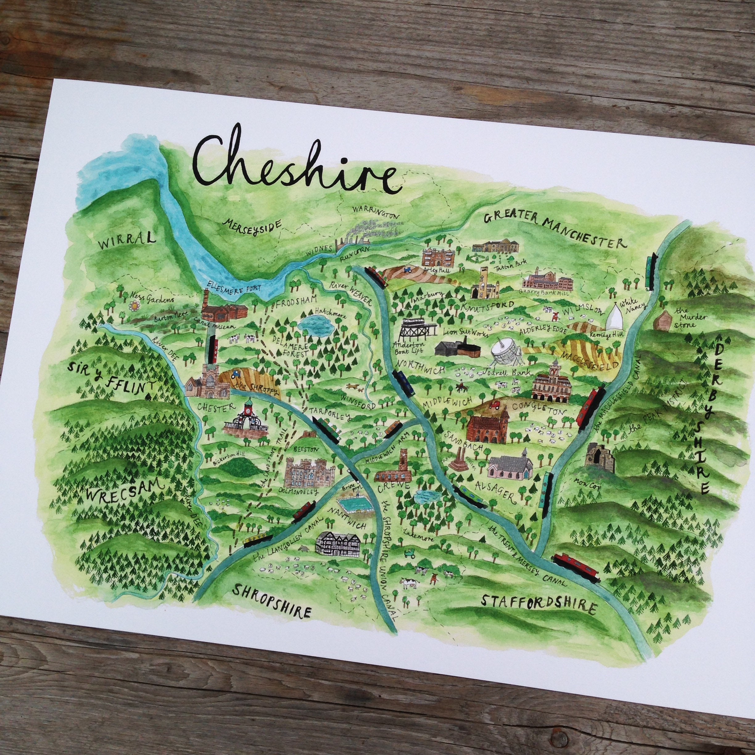Illustrated Map of Cheshire Map Art Northern England Map | Etsy Canada