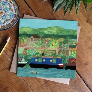 Carte petits jardins, art du canal, carte de voeux d'artiste, jardins familiaux, cadeau de jardinier