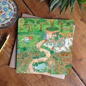 Carte de voeux jardin, amateur de jardin, carte écologique, carte d'art, petite maison