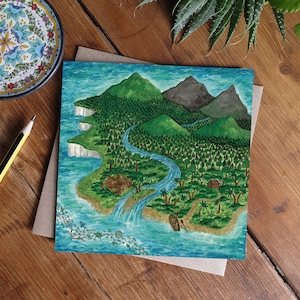 Desert Island Greeting Card, Travel Lover Card, Art Cards
