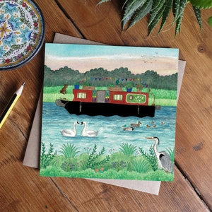 Carte de voeux bateau, Faune britannique, Campagne anglaise, Carte 15-04, Carte de voeux vierge, Carte d'artiste