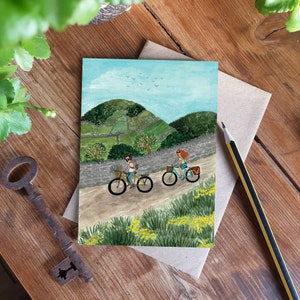 Bike Ride Card, Cycling Greeting Card, Cyclist Art,