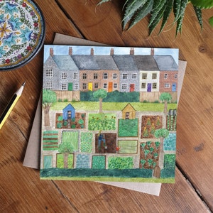 Carte de voeux de maraîcher, cadeau jardinier, carte d'amateur de jardin, carte d'art naïf, carte illustrée de jardin