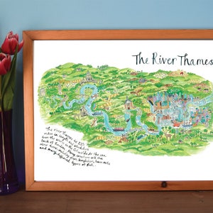 Illustrated Map of the River Thames, Map Illustration, Map Art, The Thames, London Map, Travel Gift, England, UK Map