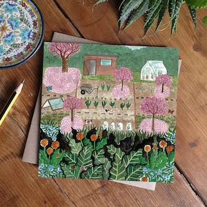 Jardins familiaux au printemps, Cartes de jardinage, Art amateur de jardin