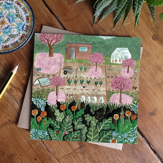 Allotments in Spring, Gardener Cards, Garden Lover Art