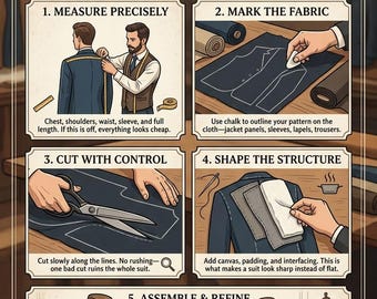 Poster met gids voor het maken van kostuums voor heren | Infographic snijden op maat (digitale download)