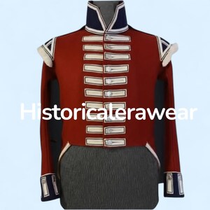 Manteau noir napoléonien en laine rouge : frac d'uniforme de reconstitution 1802-1815