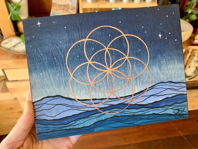 Original painting seed of life landscape