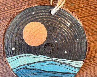 Christmas ornaments! Hand painted ornament with mountains and copper moon