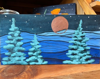 Original painting -gouache on wood- redwood and copper moon