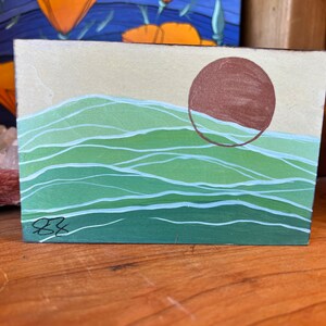 Original painting- moon mountain scape green