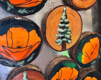 Wood round magnet- hand painted