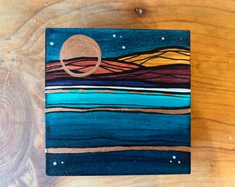 Original painting - ocean to mountains, gouache on wood