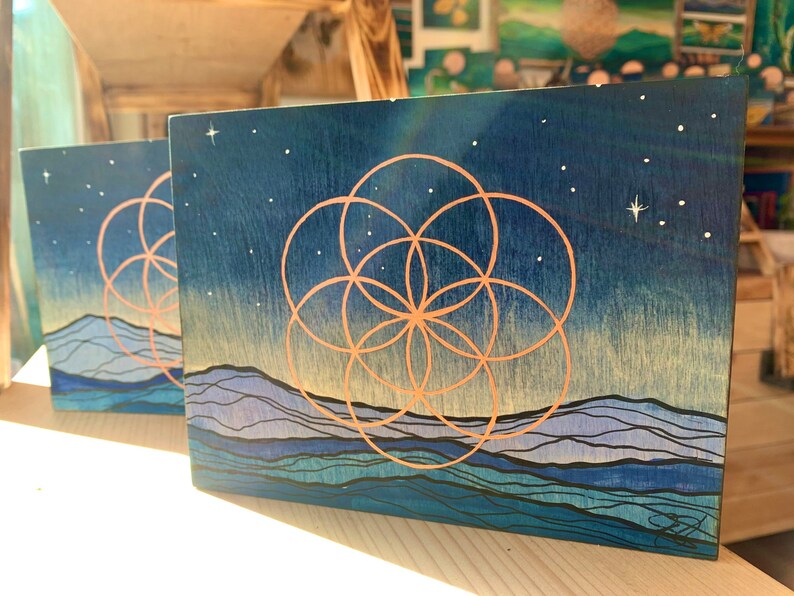 Original painting seed of life landscape